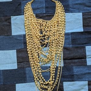 Gold Layered Chain and Bead Statement Necklace
